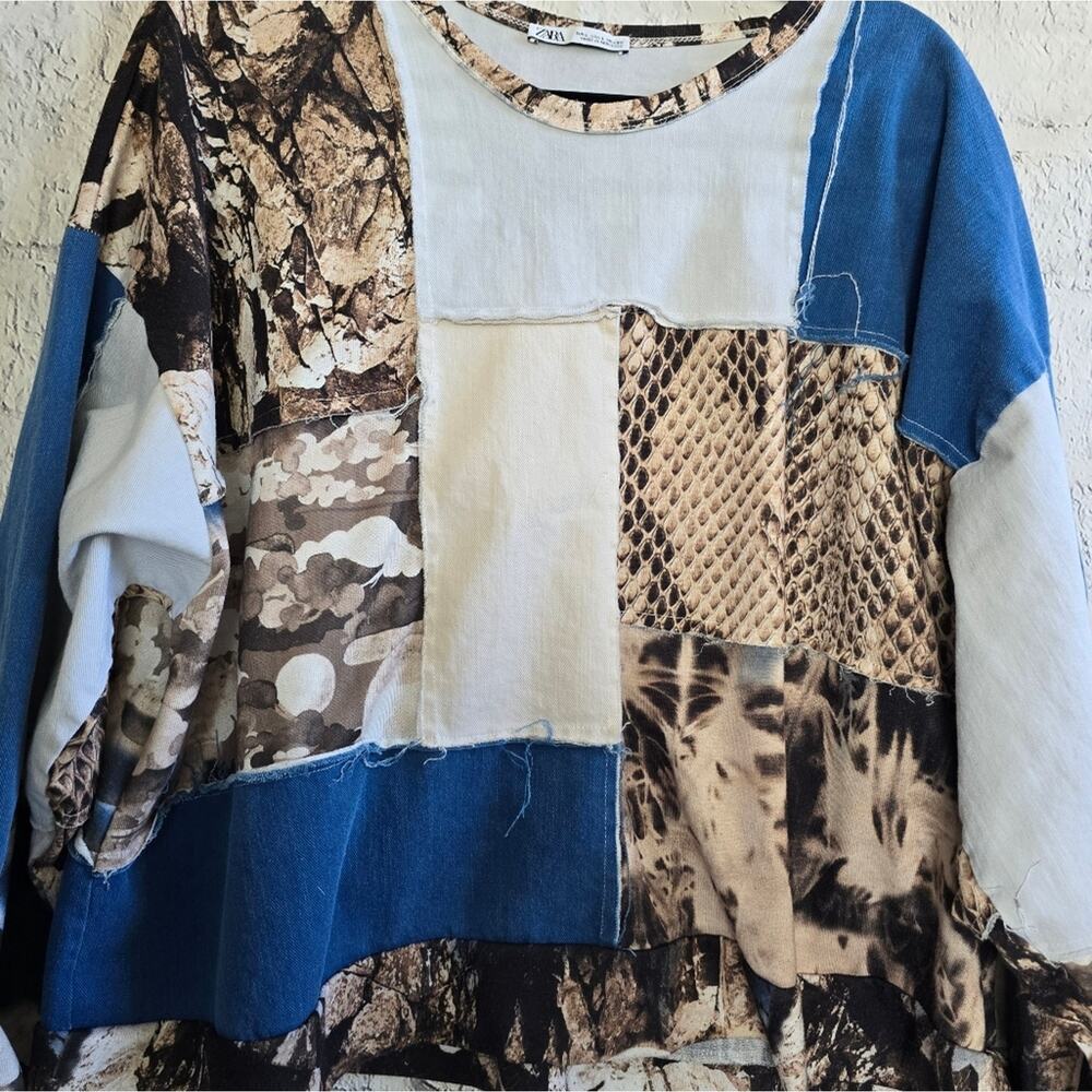 Zara Patchwork Mixed Print Long Sleeve Top - Picture 4 of 13